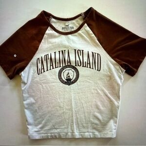Hollister junior XS Catalina Island Brown and White cropped tee